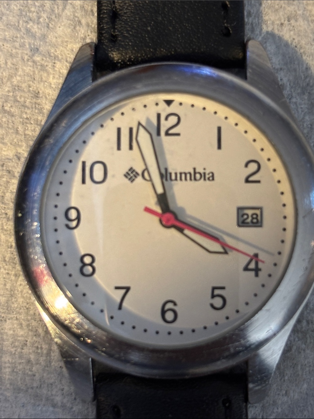 Columbia Silver Case Watch with Black Strap and White Dial